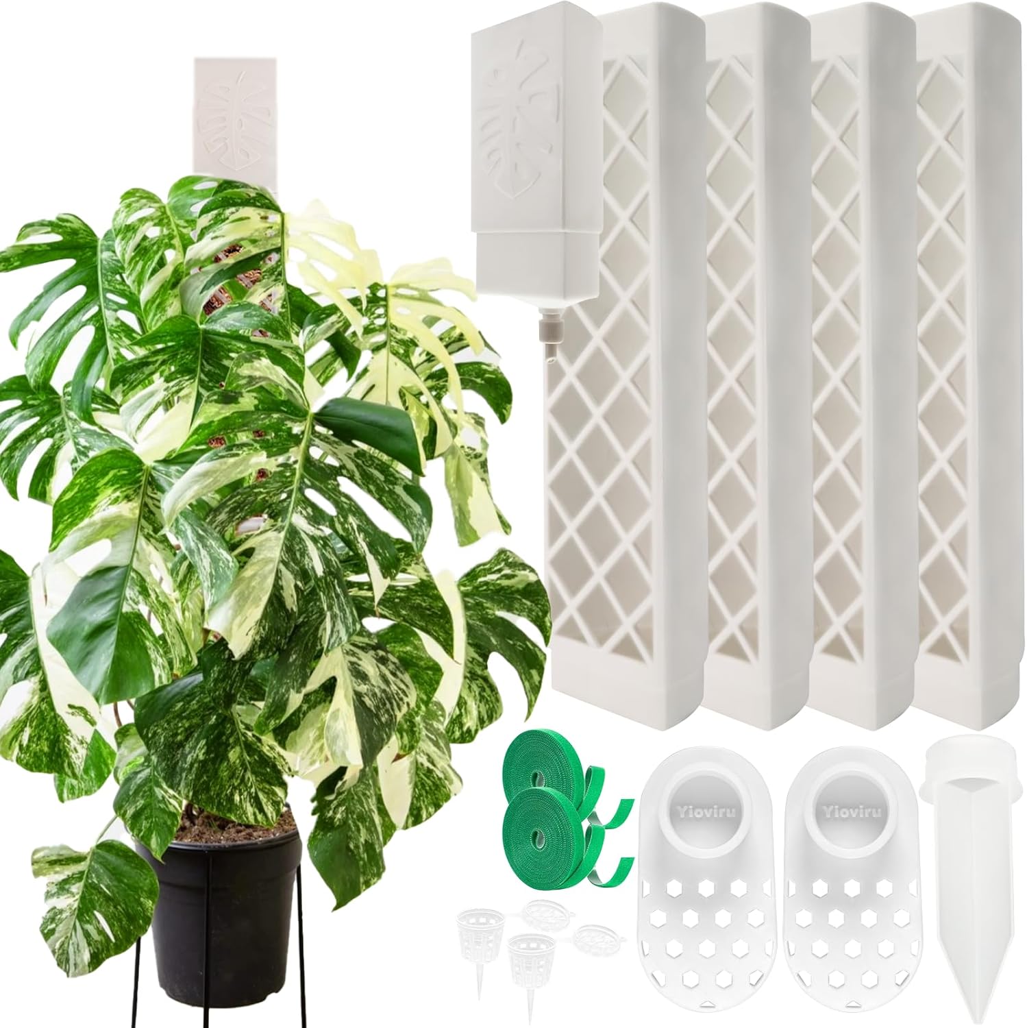 4 Psc 9 Inch D Shaped Moss Pole with Watering Dripper, Plastic Moss Poles for Climbing Plants, Sturdy Monstera Plant Support, Self Watering Moss Pole Kit for Plants Indoor(Translucent)