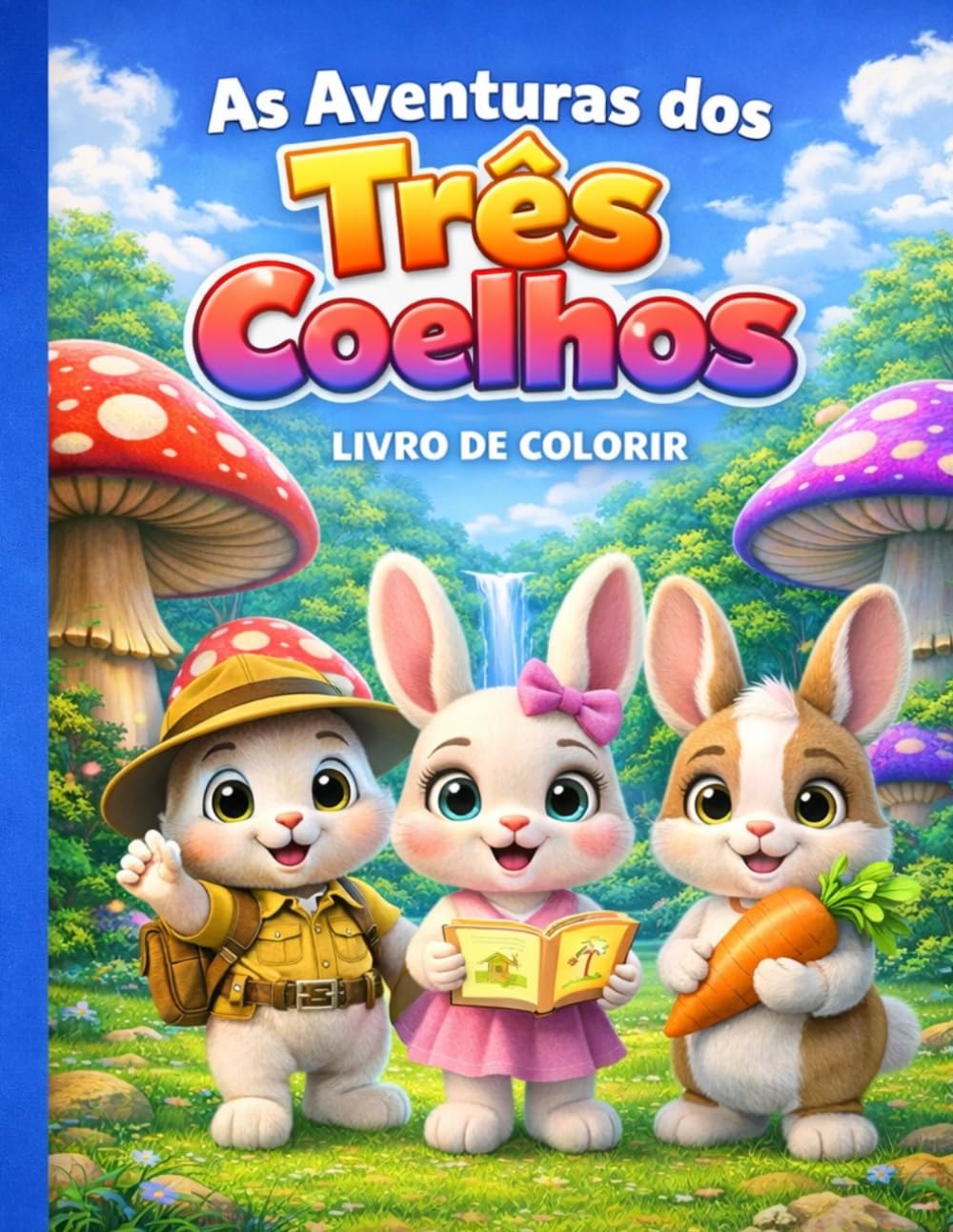 As Aventuras dos Três Coelhos: Livro de Colorir para Crianças com Leo, Pipa e Zico".: "Uma Jornada Mágica para Colorir na Floresta dos Cogumelos Gigantes