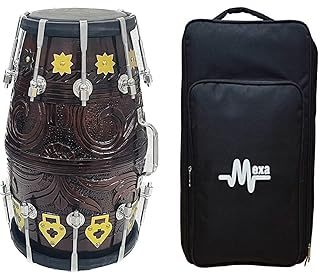 Mexa Dholak Hand Made Sheesham Wood (Hand Work Wooden Engraving Design) With Bag.