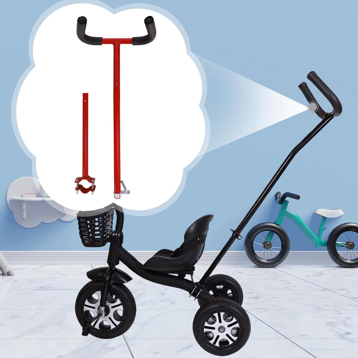 Replacement Handle Extension Bar Accessories Comfortable Rod Handlebars Extenders for Children's Tricycle, Red