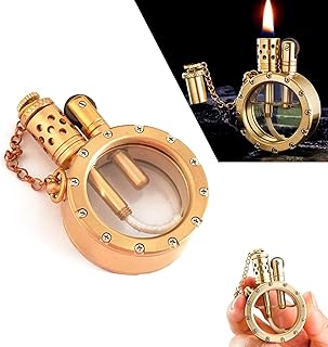 Retro Clear Kerosene Lighter, Nostalgic Classic Grinding Wheel Lighter, Visible Clear Fuel Window Lighter, Refillable Fuel Lighter, Husband Boyfriend Gift (Color : Gold)
