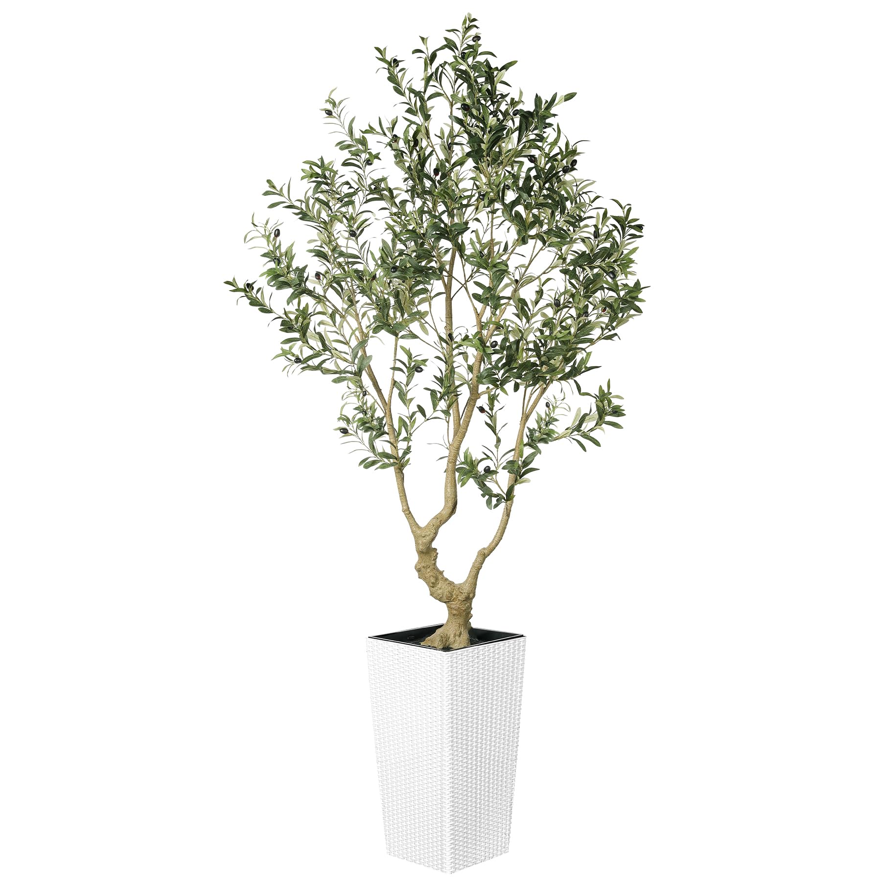 LYERSE Olive Tree 7 Feet - Olive Trees Artificial Indoor with White Tall and Large Planter - Faux Olive Tree 7ft with Natural Wood Trunk and Lifelike Fruits for Home House Office Decor