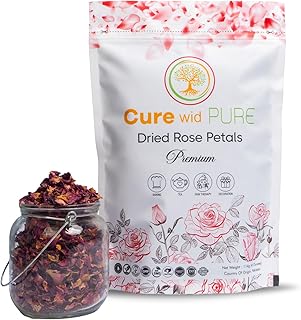 Cure Wid Pure Certified Organic Dried Rose Petals 4 oz Food-Grade Edible Rose Petals for Tea,Cocktails,Baking,Skincare & DIY - Sun-Dried,Non-GMO,Gluten & Chemical-Free Edible Flowers in Resealable Bag