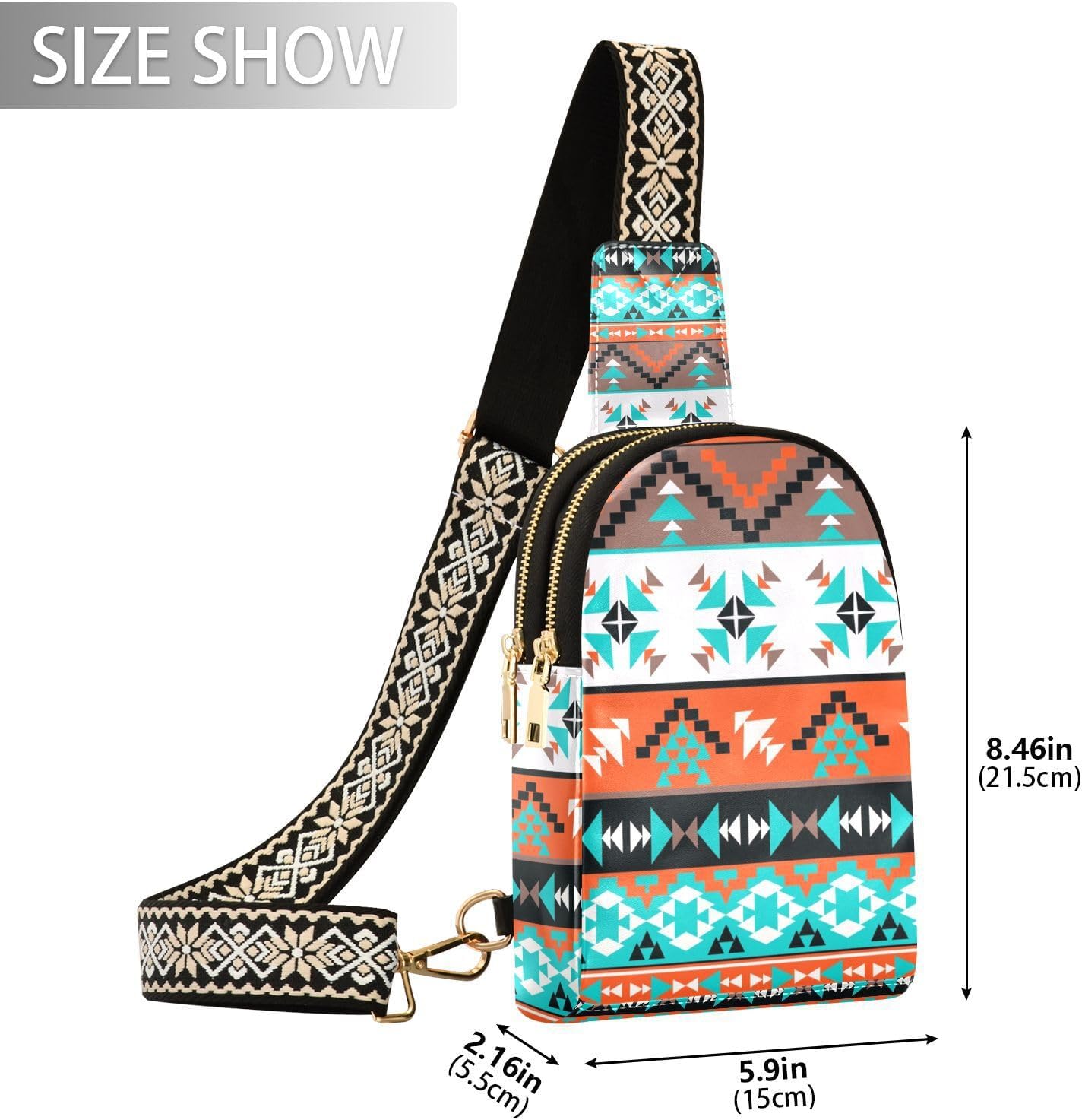 ZAZYXTJ Western Aztec Crossbody Sling Bag for Women Leather Small Chest Bag Adjustable Straps Daypack for Travel Sport Hiking