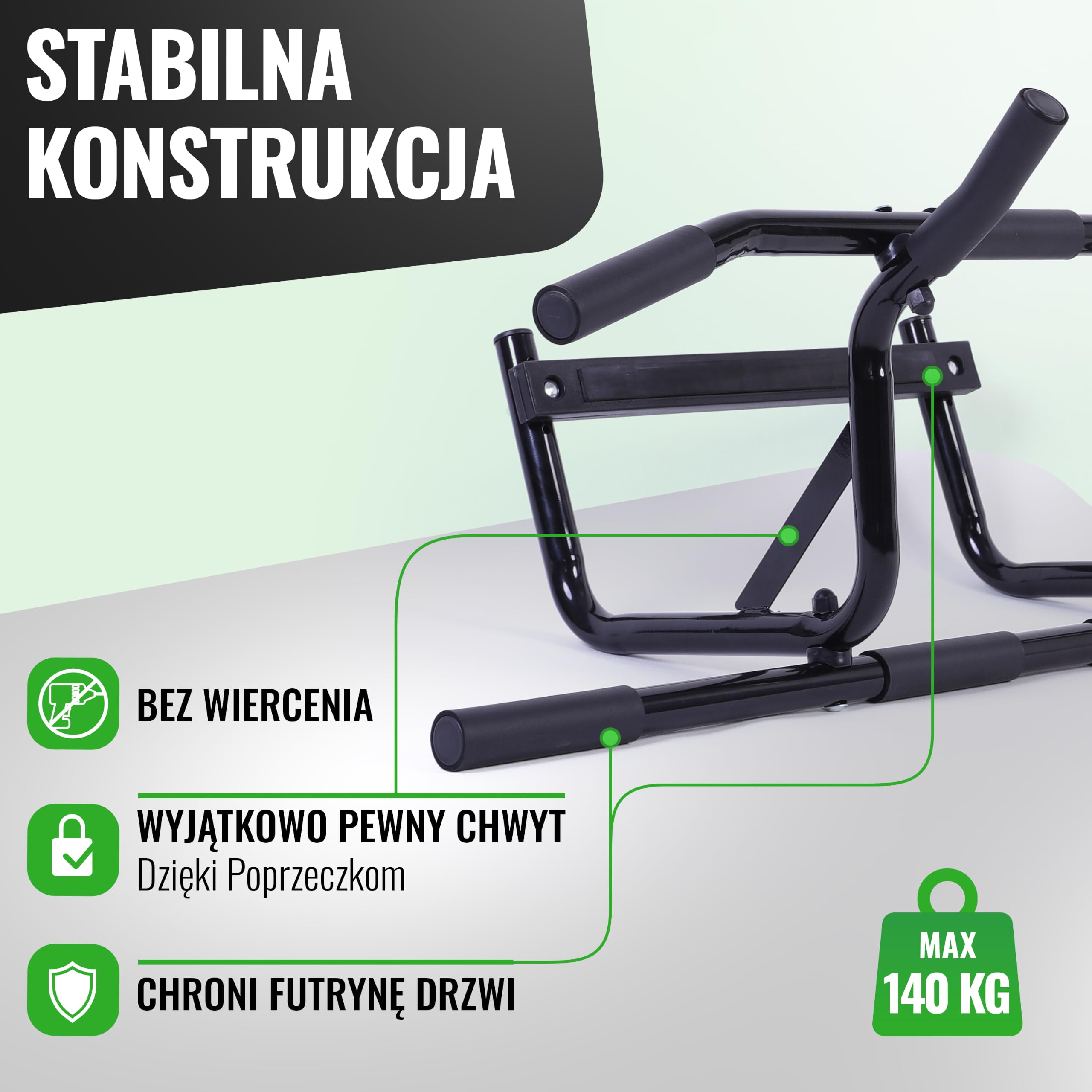 AthleticPro Sbarra per Trazioni da Porta senza Forare – Pull Up Bar Rialzata fino a 140 kg – 4 Impugnature Antiscivolo, Protezione Telaio fino a 90 cm – Include Banda Elastica per Home Workout