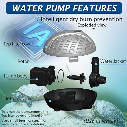 Miniatura 6 de WaterRebirth HSP1000N Bomba sumergible de concha de tortuga con chorros de fuente - para tanques de tortuga, estanques, acuarios - 264 GPH de alto