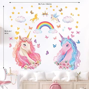 DECOWALL SG2-2322 Large Unicorn Wall Decals Rainbow Clouds Wall Stickers for Kids Baby Girls Bedroom Living Room Nursery Living Room Decor