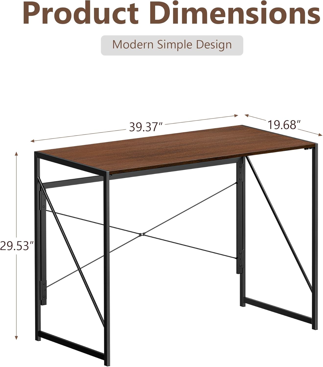 ZENY Folding Computer Desk 39'' Sturdy Writing Desk Gaming Desk Home Office PC Laptop Foldable Table Modern Simple Small Study Desk Steel Frame