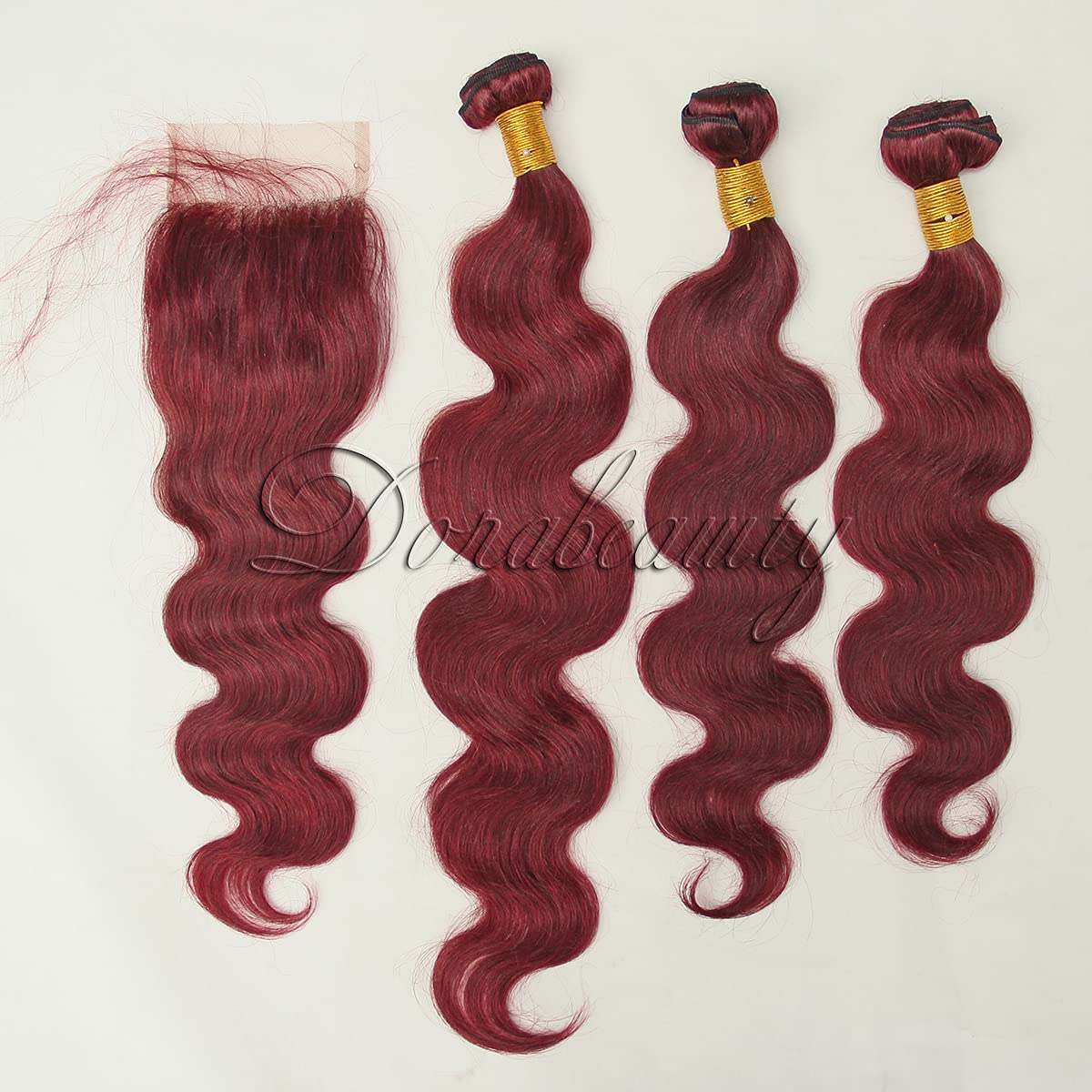 Brazilian Human Hair Burgundy Bundles with Lace Closure 4×4 Body Wave #99J Wine Red Free Part Pre Plucked Natural Hairline with Baby Hair 10+12 14 16 inch