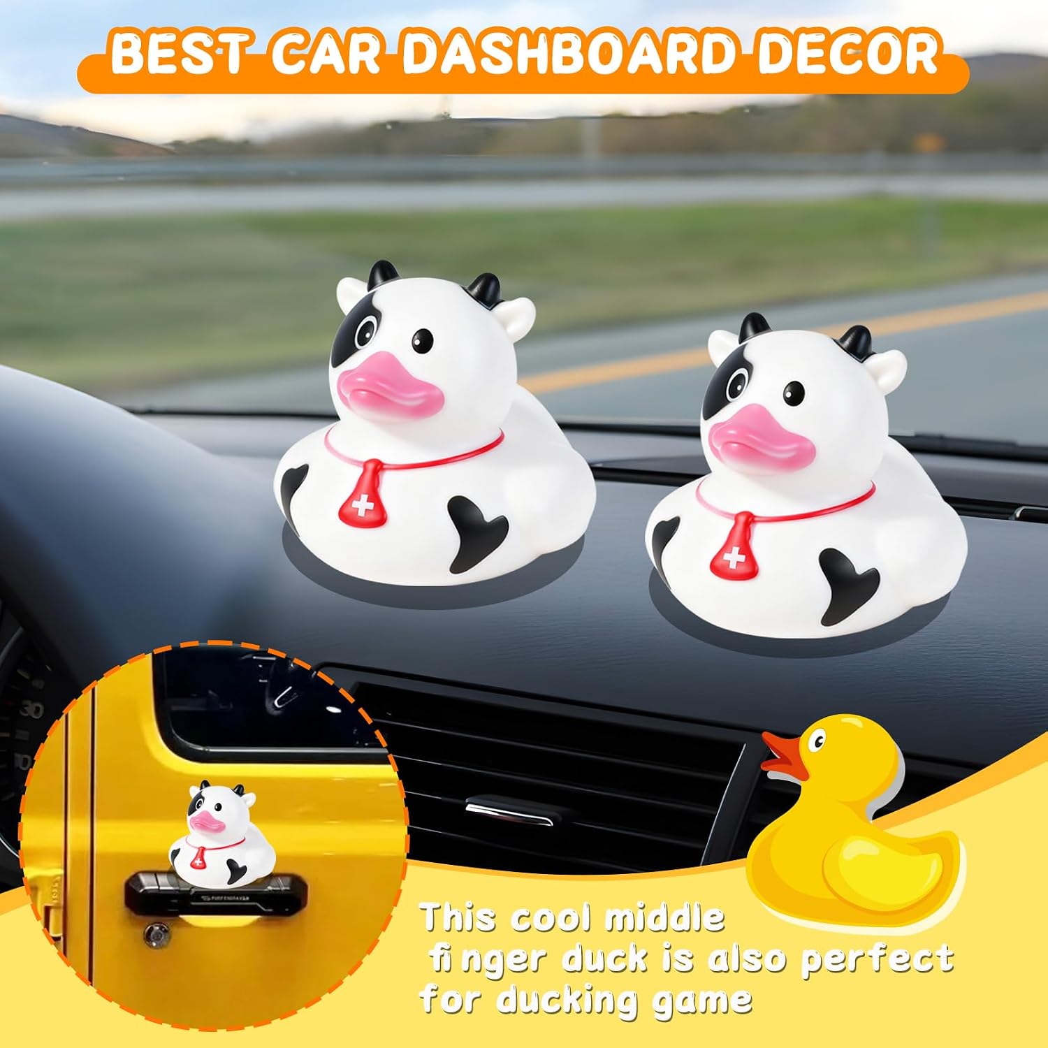 12pcs Cow Rubber Ducks, Mini Cow Print Car Dashboard Decorations, Fashionable Cowboy Duck Set for Car Ornament, Home Decorations, Dashboard Accessories