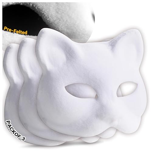 3PCS Pre-Felted Therian Masks - Pre-Felted White Cat Masks Base