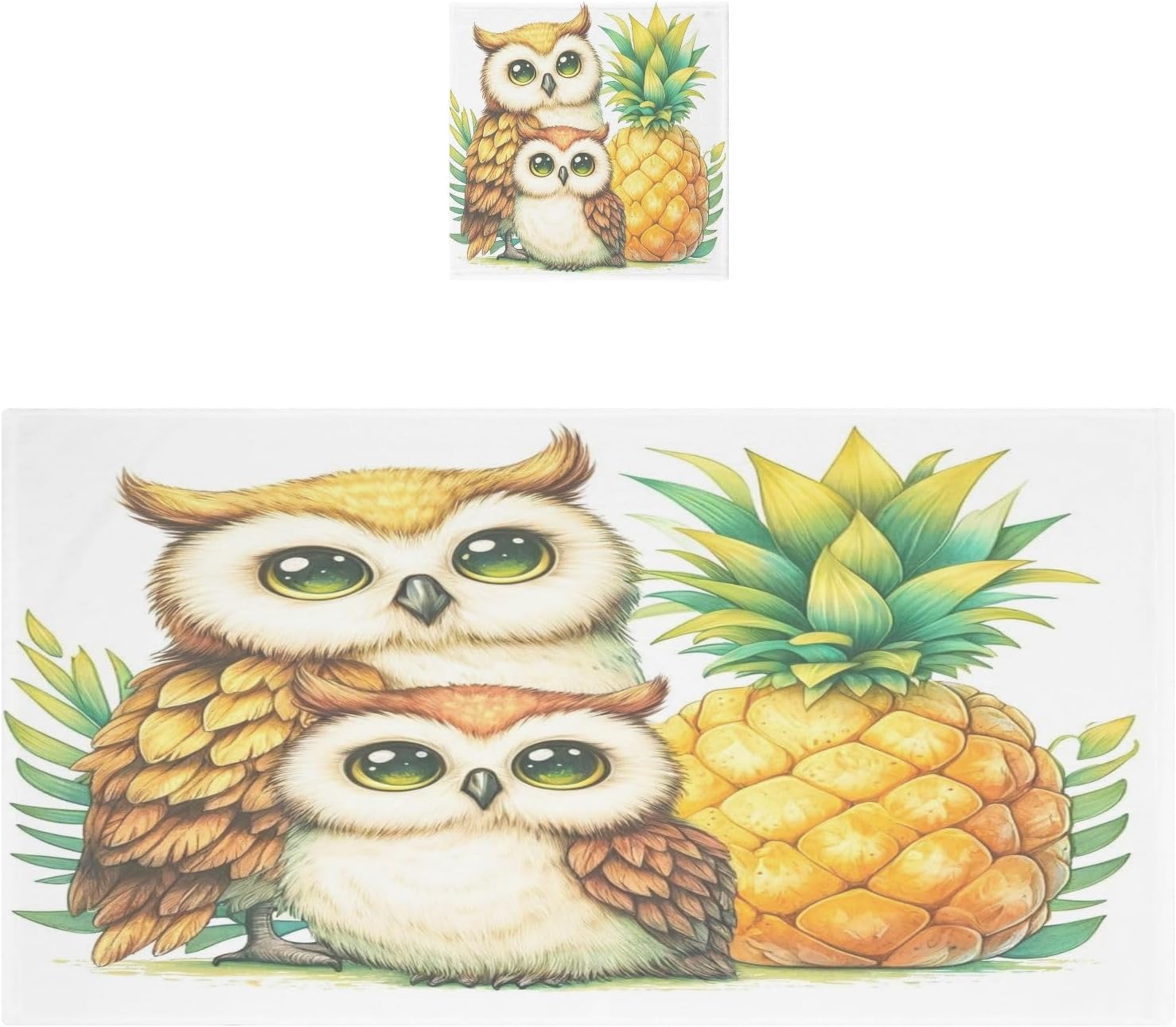 Hand Towels Premium Soft and Highly Absorbent Owl and Pineapples 2 Pcs Towels for Bathroom Set 100% Cotton Decorative Face Towels