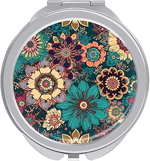 Espejo de maquillaje de viaje con flores bohe...