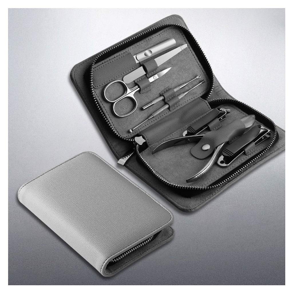 Cortaúñas, juego de cortaúñas, juego de cortaúñas negro, juego de 8 piezas, herramientas de uñas de pedicura profesional, juego de belleza for hombres, cubierta de uñas de viaje portátil de acero inox