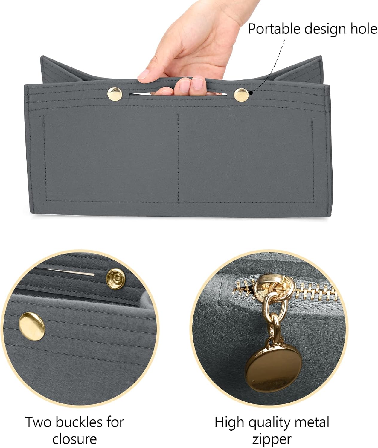 LEXSION Purse Organizer Insert for Handbags, Felt Bag Organizer for Birkin 35, Tote Bag Organizer Insert 8033 Grey Large
