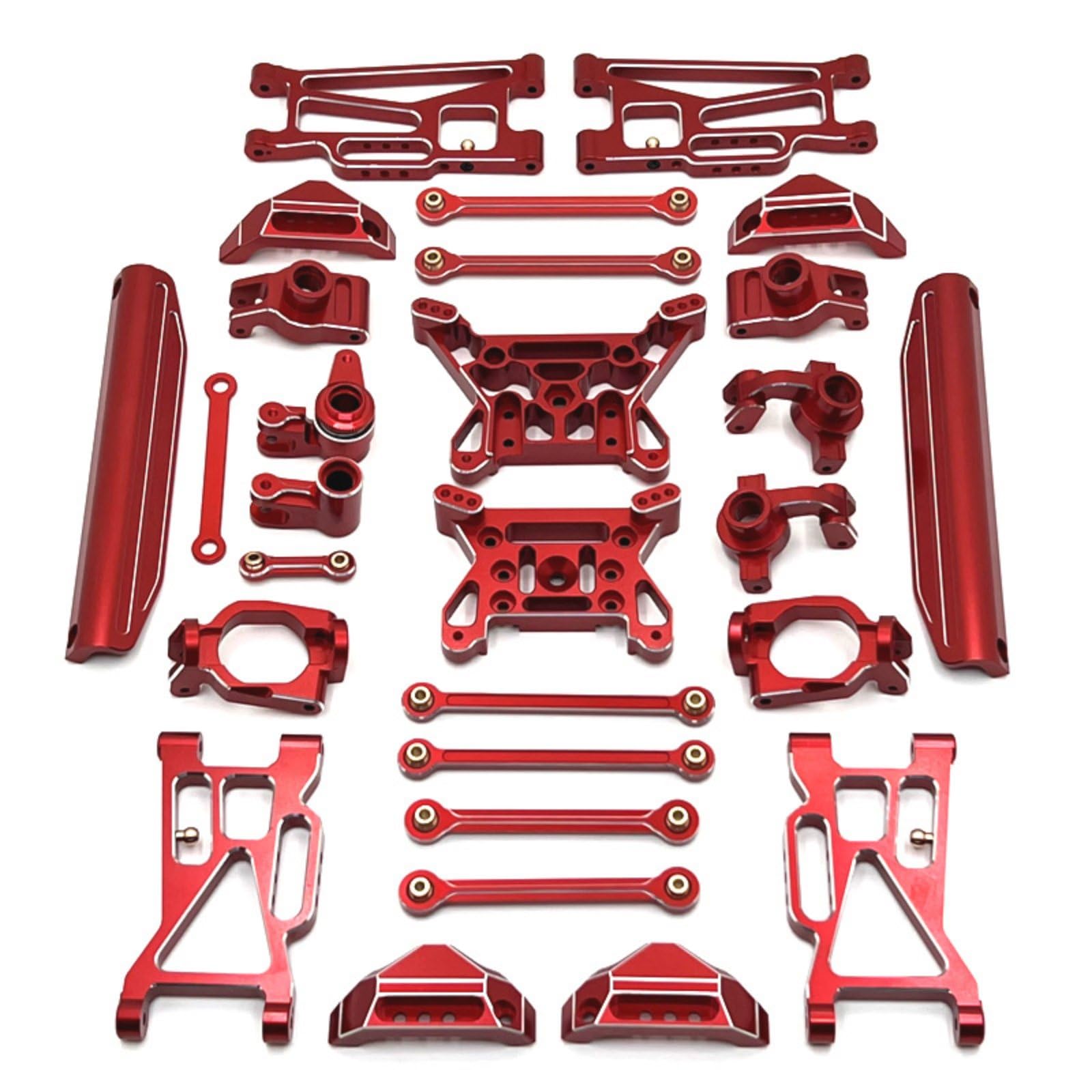 Coche Eléctrico Kit de Refuerzo RC Piezas de Metal Brazos de Suspensión Copas de Dirección Torres de Amortiguador Aleación 6061 para Chasis Sólido y, Rojo