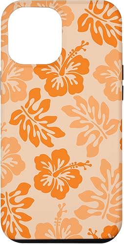 Funda para iPhone 12 Pro Max con estampado de hibisco naranja Y2K con flores hawaianas tropicales