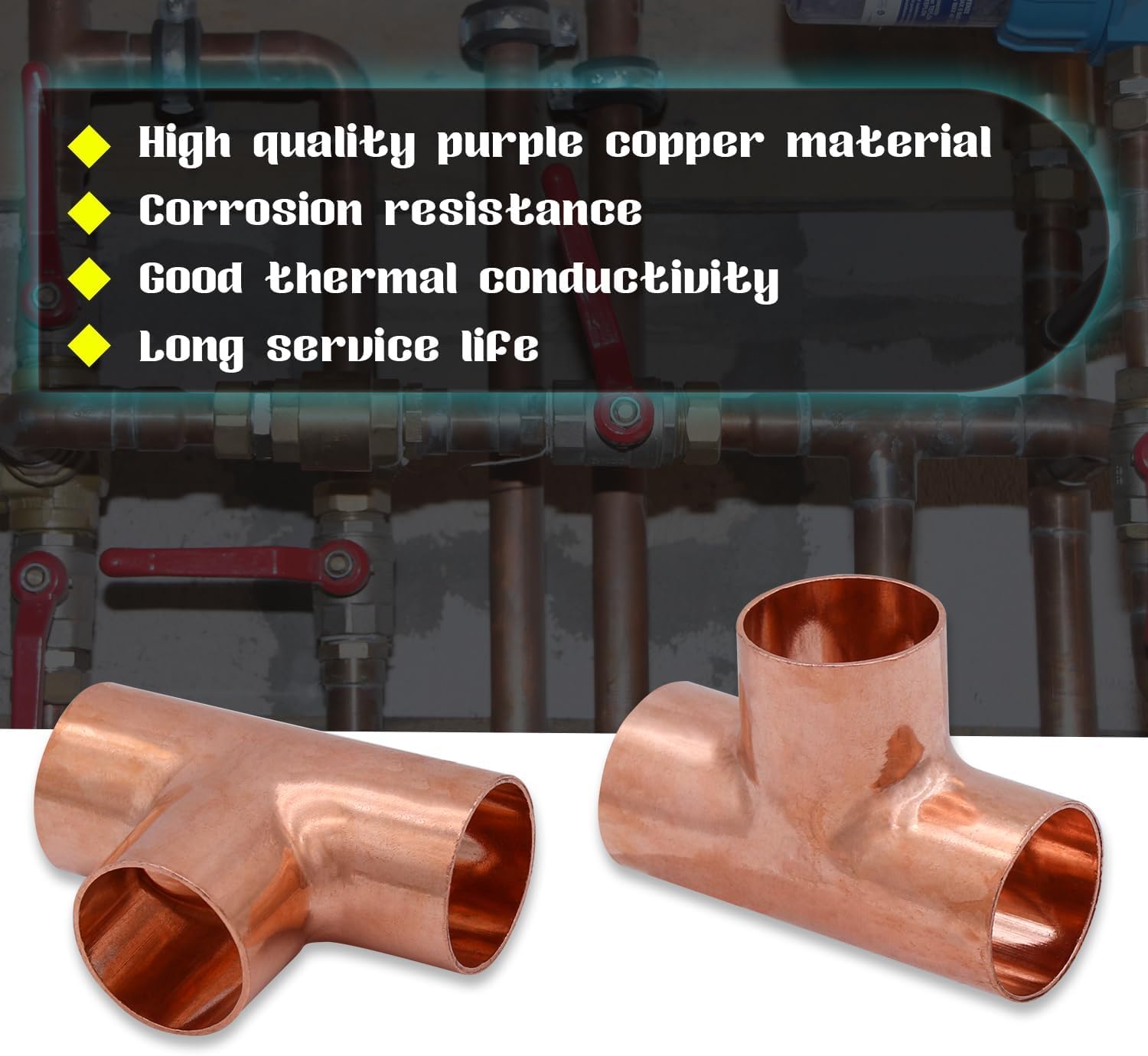 7/8" Copper Pipe Tee Fitting, Copper Three Way Welding Joint for HVAC and Refrigeration with Rolled Tube Stop Sweat Ends,Pack of 5