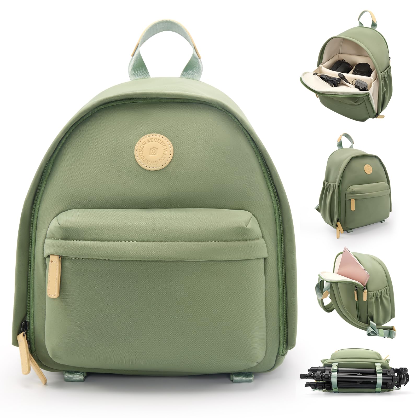 Cwatcun Camera Backpack Bag Small for Women，Stylish DSLR/SLR Camera Bag with Tripod Strap Laptop Compartment and Dividers Lightweight Photograhy