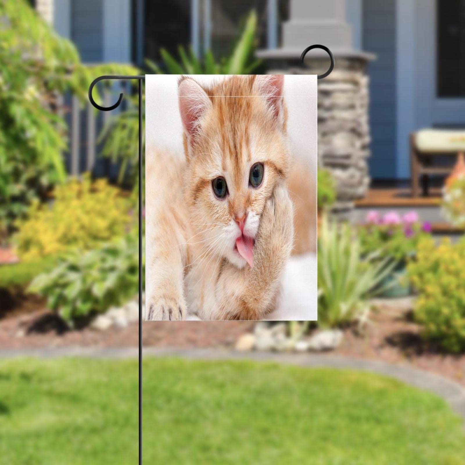 Bandiera da giardino stagionale 12x18 pollici,gatto uccello