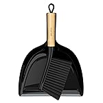 MR.SIGA Dustpan and Brush Set, Portable Cleaning Brush and Dustpan Combo with Bamboo Handle, Black, 1 Set