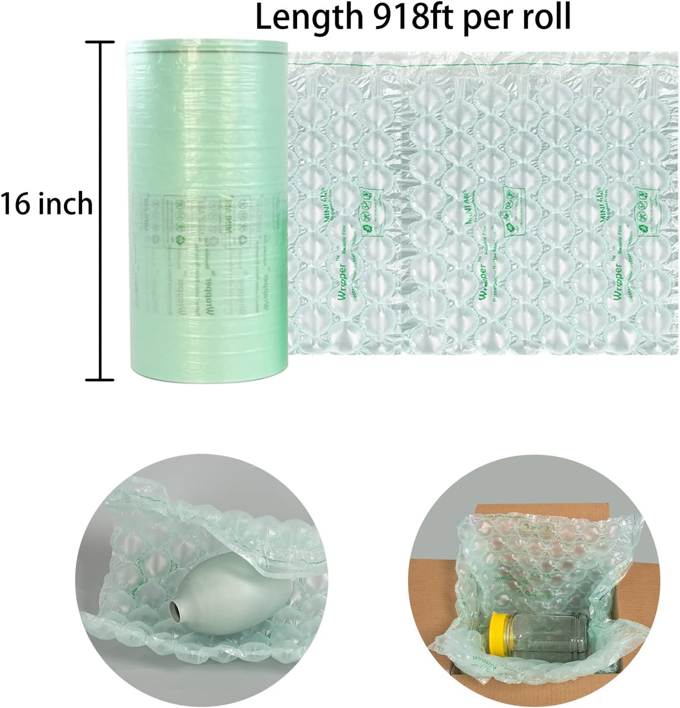 MINI AIR EASI EA2/EA2S Bubble Wrap for Packing, Bubble Cushioning Wrap, Air Cushion for Moving & Shipping, 16''H x 12’W’x 918 Feet Per Roll, 2 Roll