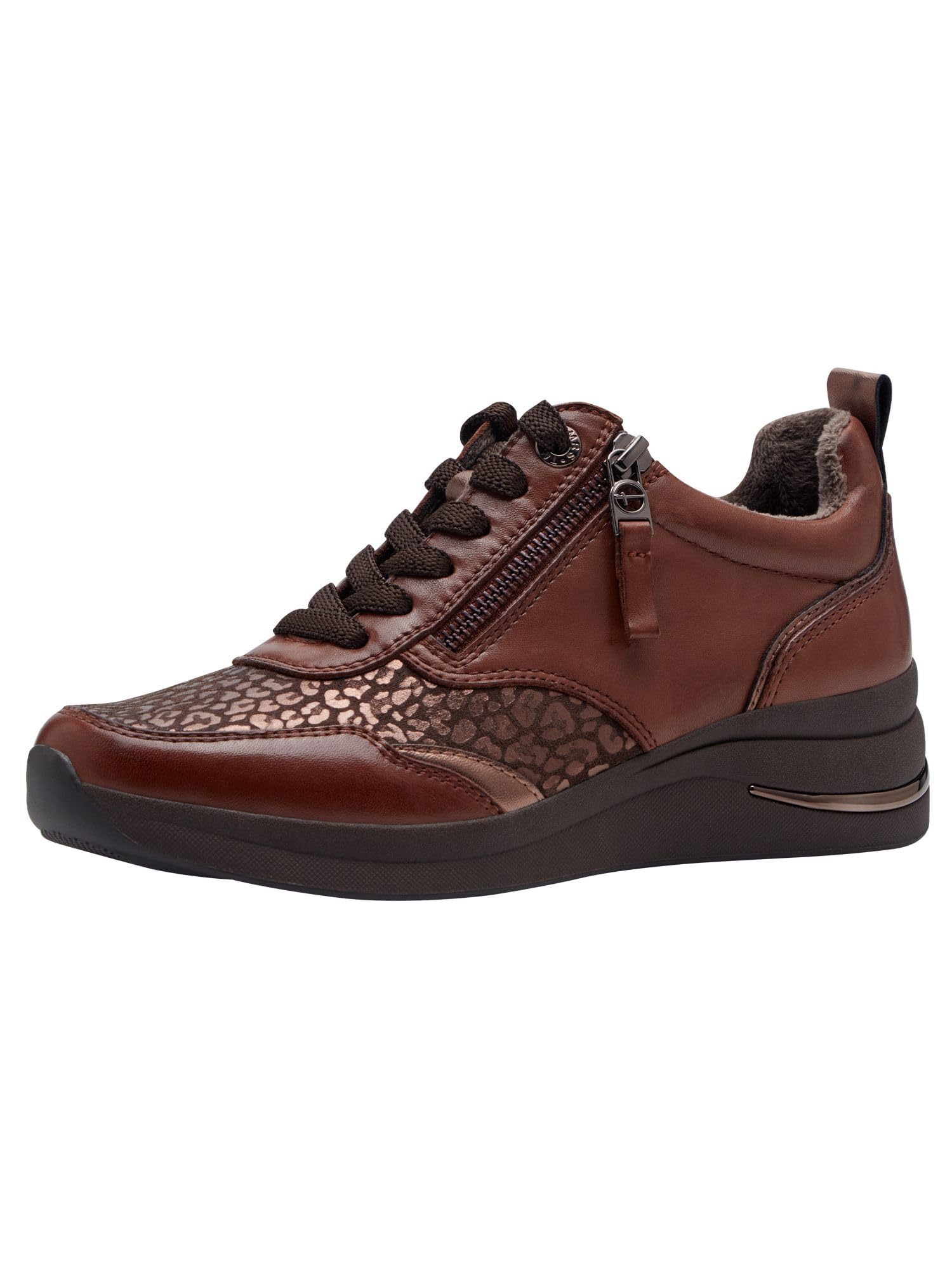 Tamaris Comfort Women’s Flat Sneakers with Laces and Zip, Cognac Nappa, 8 UK