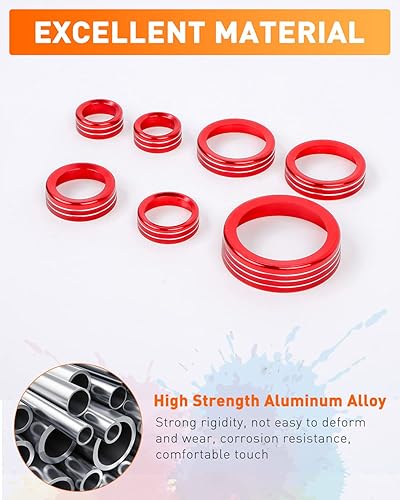 Miniatura 45 de Savadicar CKT01 Billet - Juego de molduras de perilla de control de aluminio, faros/4WD/HVAC, biseles de anillo de perilla de control climático, Rojo