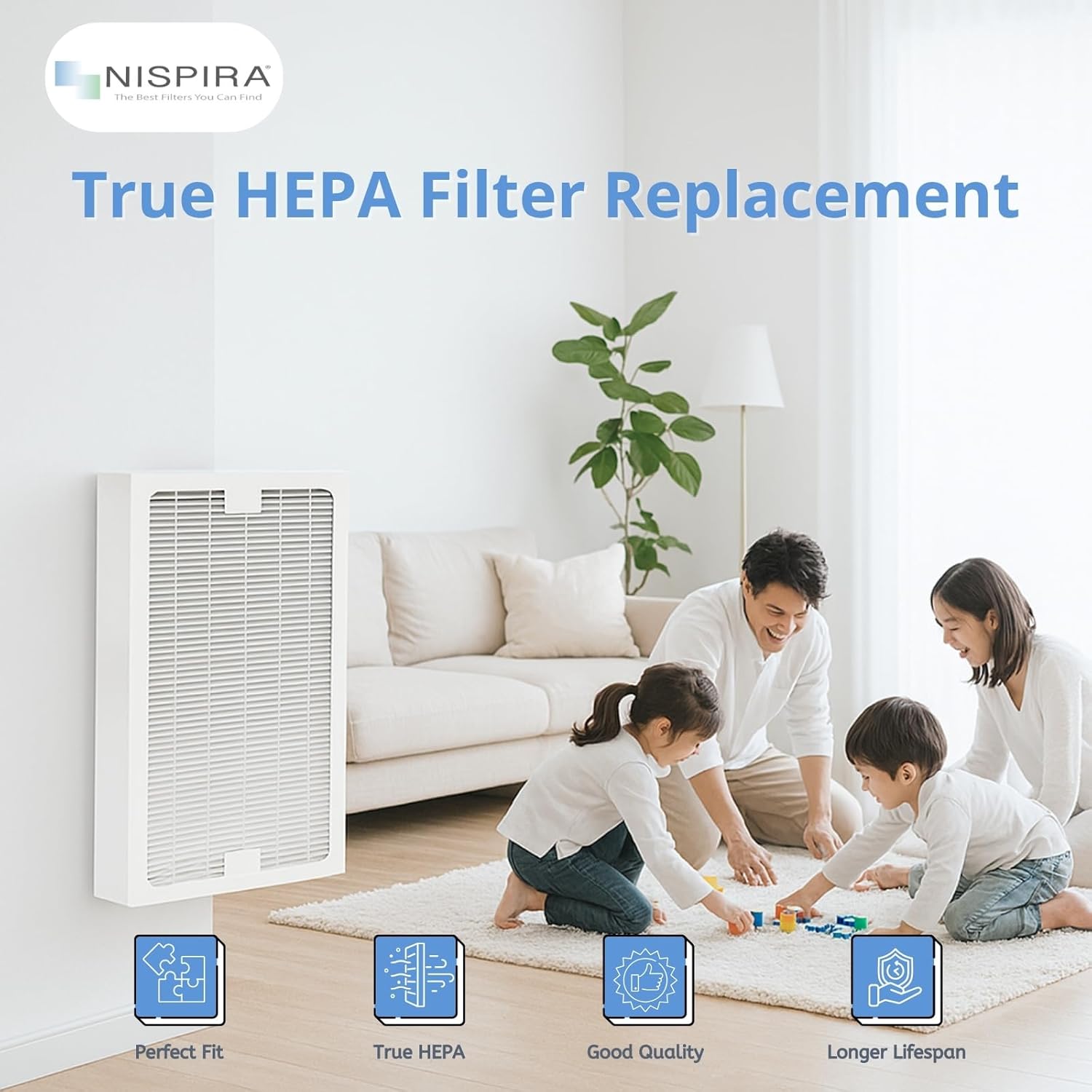 Nispira True HEPA Replacement Filter Compatible with Hunter Models 30966, 30747, 30748, 30750, 30856, 37748, 37750 Air Purifier, 2 Packs - Image 2