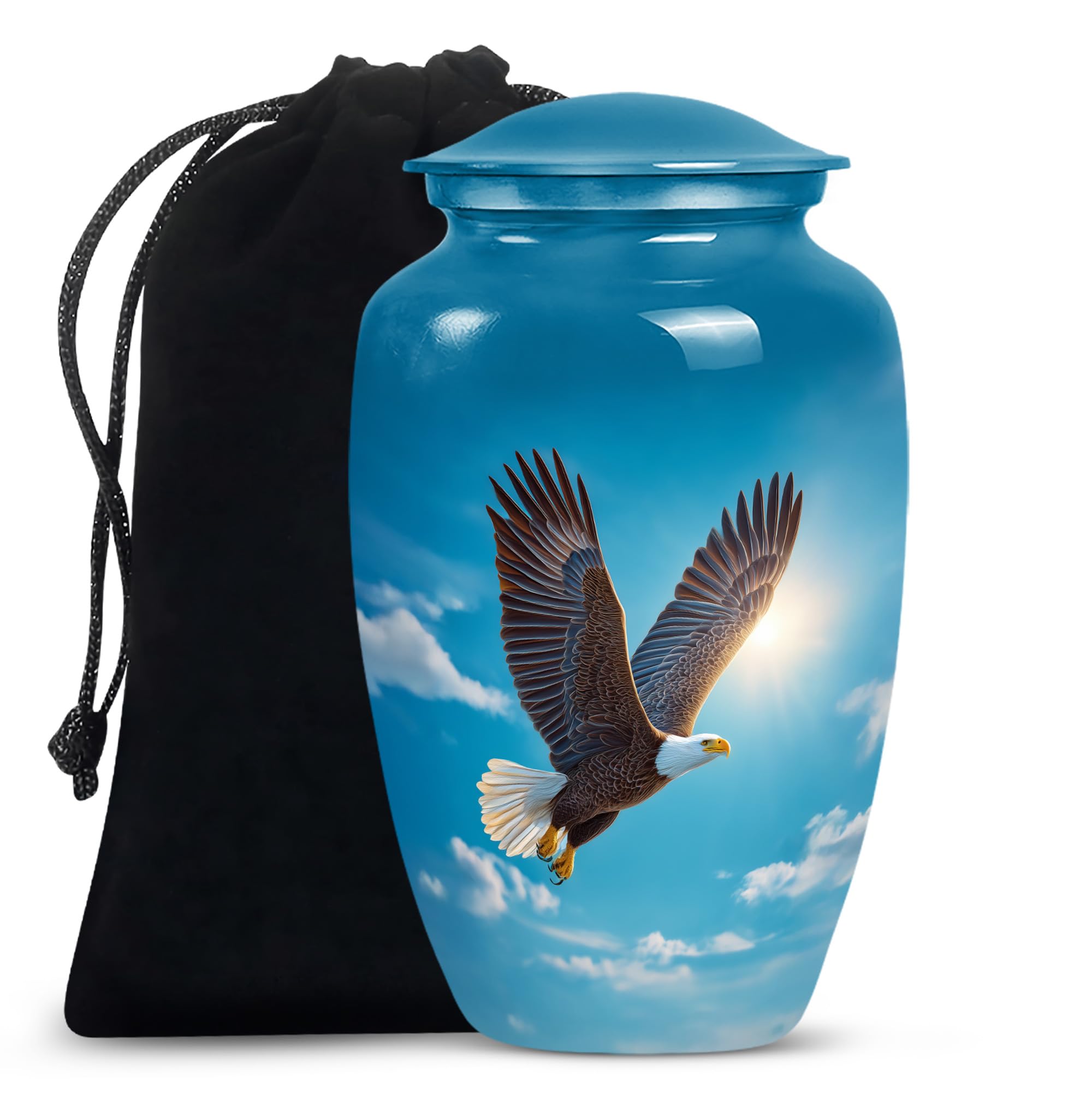 Eagle Urn for Ashes for Women - Blue Urns for Human Ashes - Decorative Cloud Cremation Urn for Husband &amp; Wife - 10 Inch Large Sympathy Gift for Female - Bird Memorial Urns for Adult Human