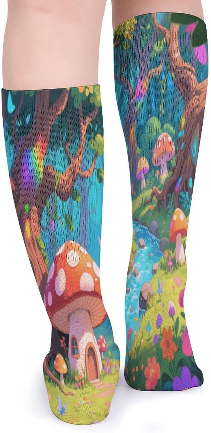 Fantasy Forest Crew Socks High Stocking Thermal Socks | Tube Socks-Breathable-Moisture-Soft-wicking for Hospital Pilates Yoga for women men Grippy for office and daily walking