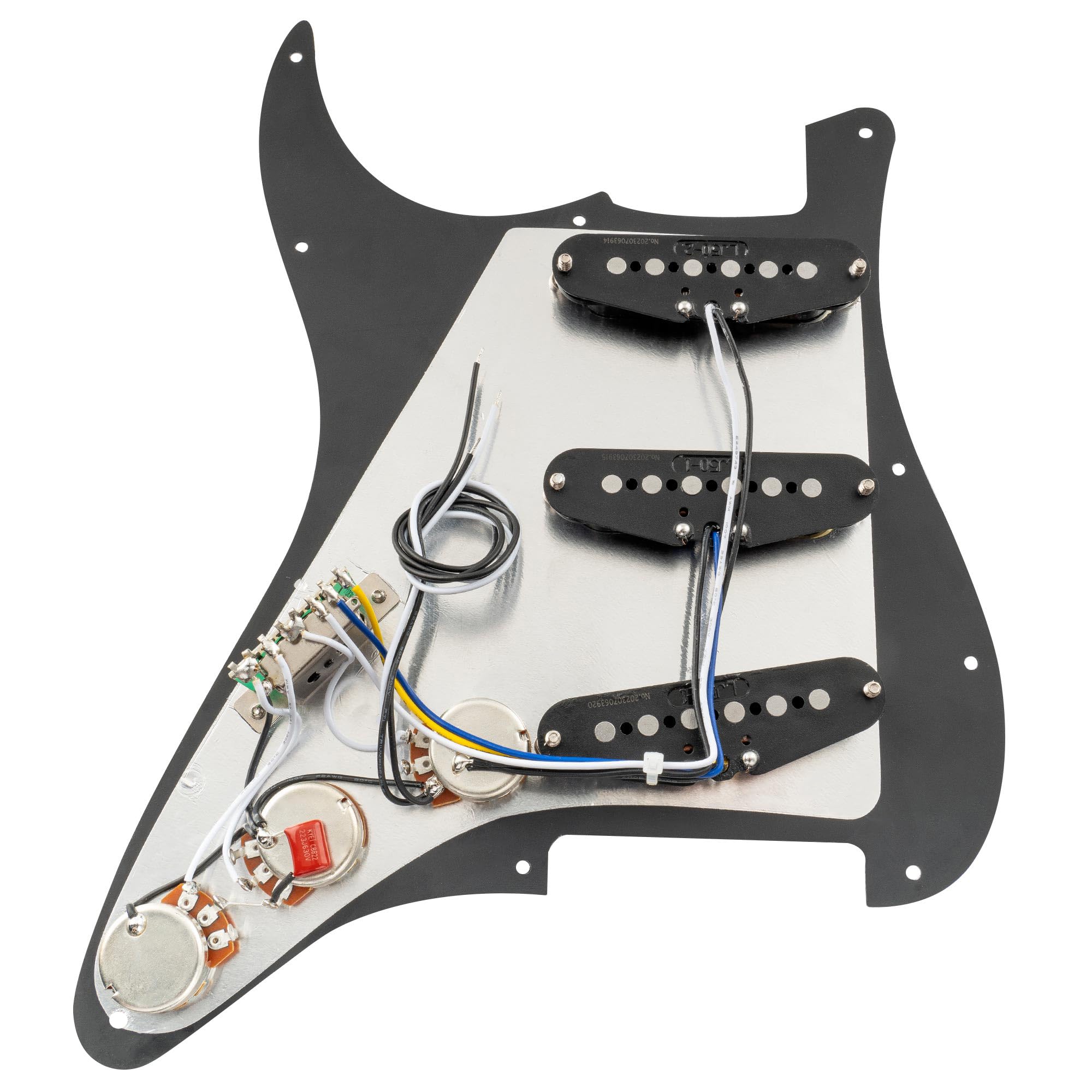 Musiclily Pro SE SSS Pre-wired Loaded Pickguard ST Gitarren Vorverdrahtetes Schlagbrett mit Staggered Alnico 5 Single Coil Tonabnehmer für Strat-Style E-Gitarre, 3-lagig Schwarz