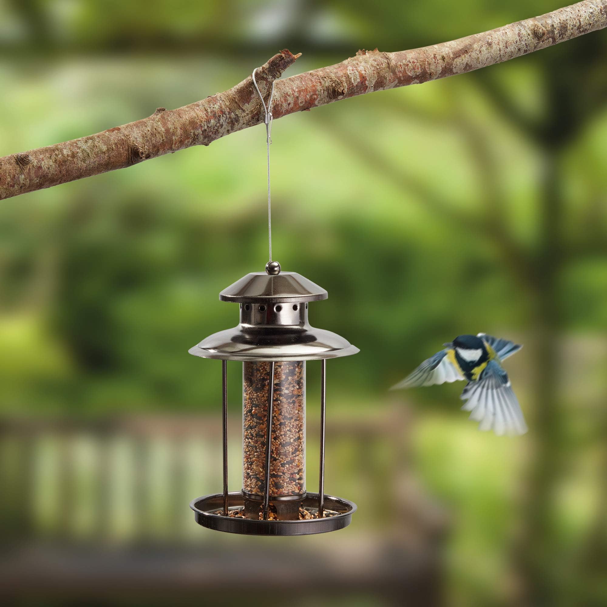 Happy Beaks Kingfisher Window Bird Feeder Niger Nuts & Seed Feeder Tube with Food Tray for Small Birds