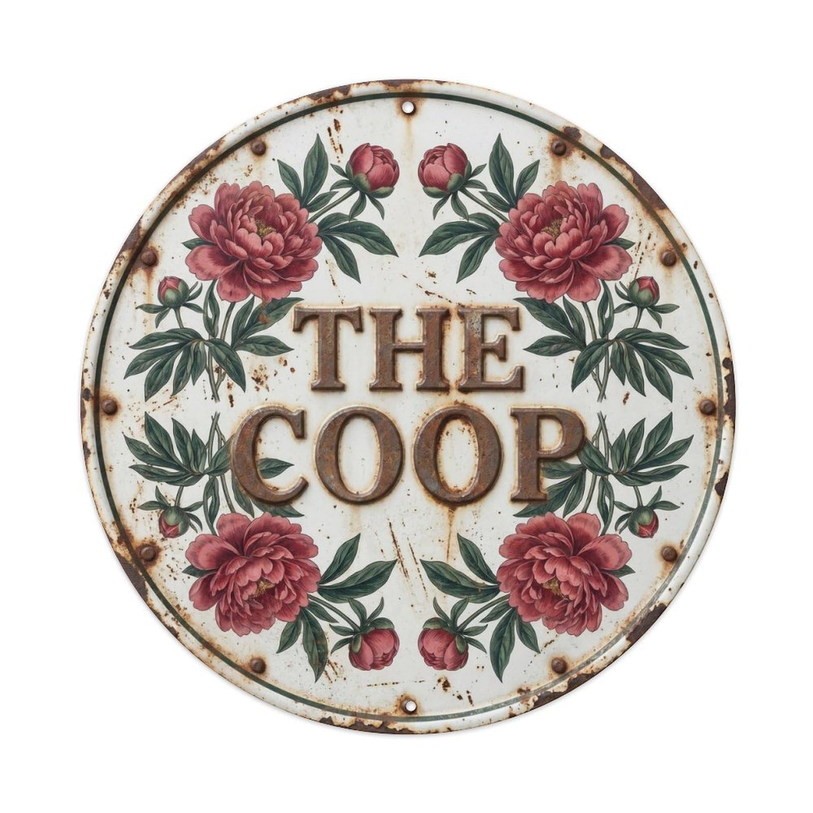 Coop Peony Botanical Floral Farmhouse Label Metal Tin Sign