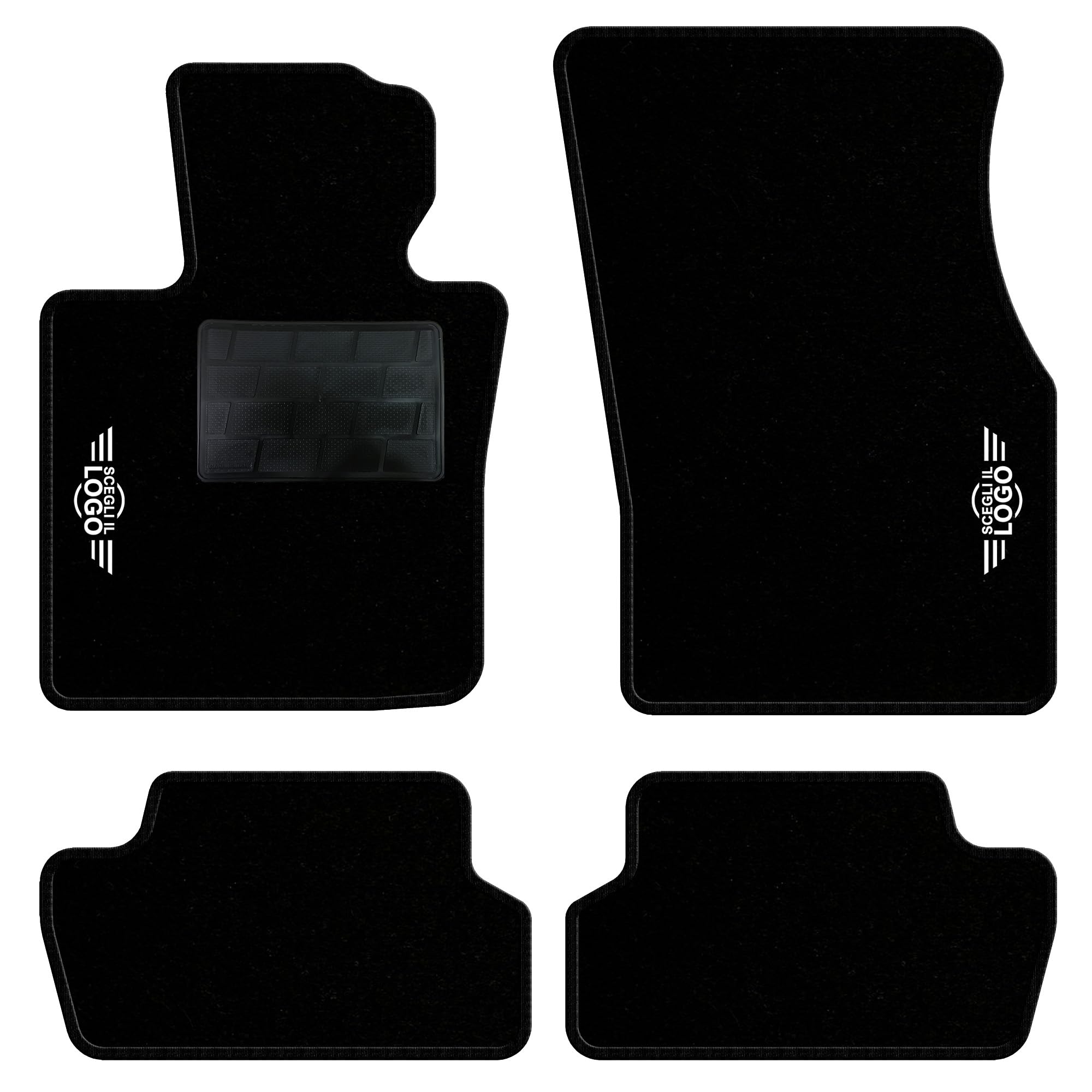 QUEMAR Tappetini Auto compatibili con MINI F55 F56 F57 2014-2023 / Kit Tappeti in Moquette e Gomma su Misura (Set 2 Anteriori +2 Posteriori)/ Ricami e Colori Personalizzati (Bordo Nero, 2 Ricami)