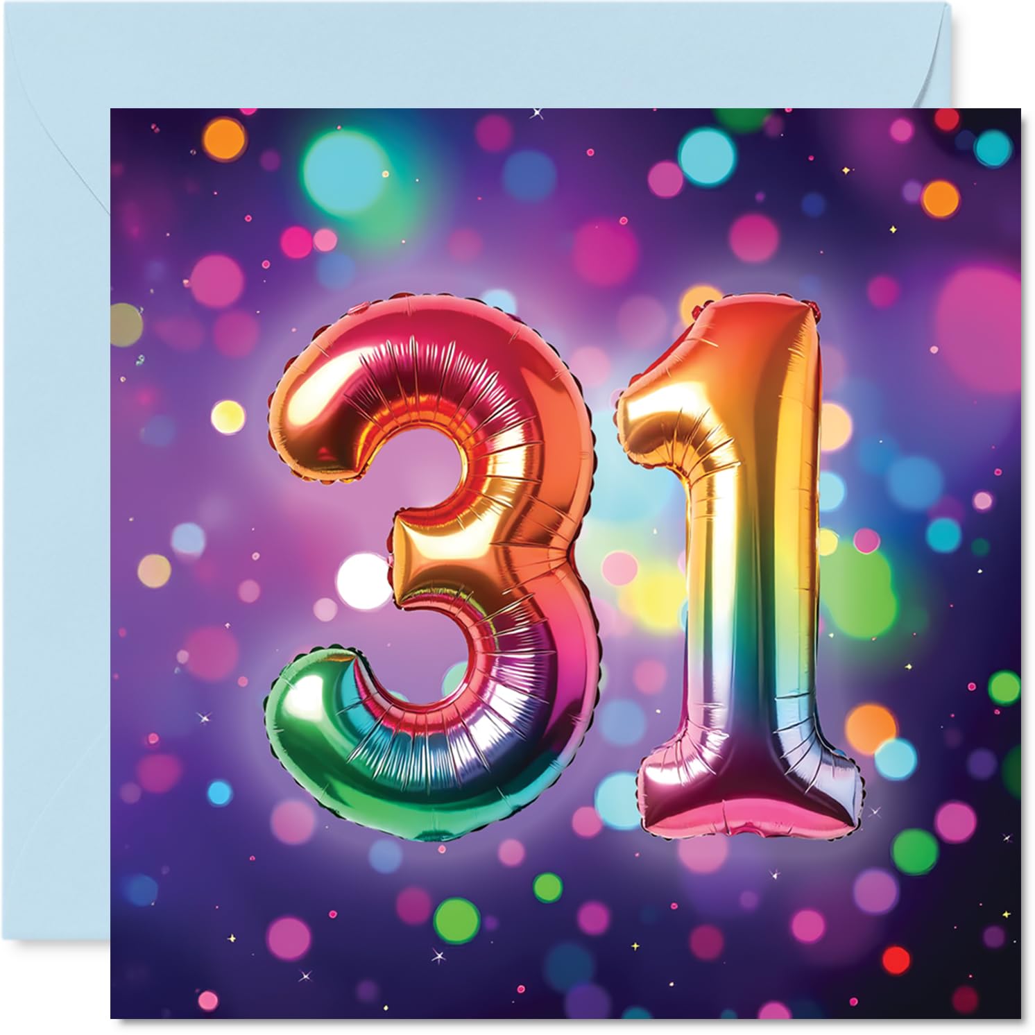 31st Birthday Cards for Women and Men, Rainbow Foil Balloon