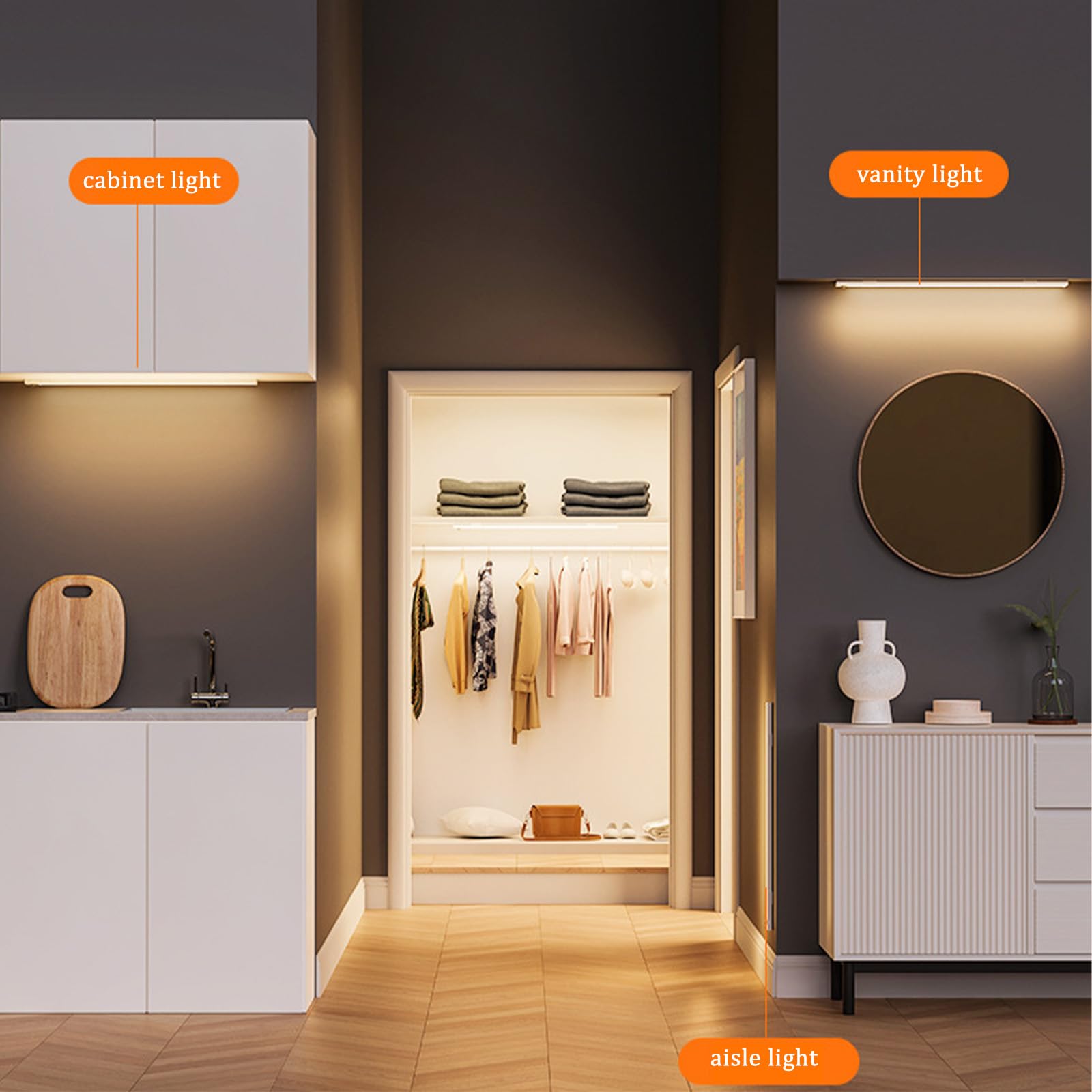 LED Akku Wandleuchten mit Bewegungsmelder Küche Unterbauleuchte 3 Farbmodi Dimmbar Wandleuchte Magnetische Wandbeleuchtung Wohnzimmer Schlafzimmer Korridor Schrank (Weiß,120cm)