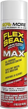 Flex Seal MAX, 17 oz, 1-Pack, White, Stop Leaks Instantly, Waterproof Rubber Spray On Sealant Coating, Perfect for Gutters, Wood, RV, Campers, Roof Repair, Skylights, Windows, and More