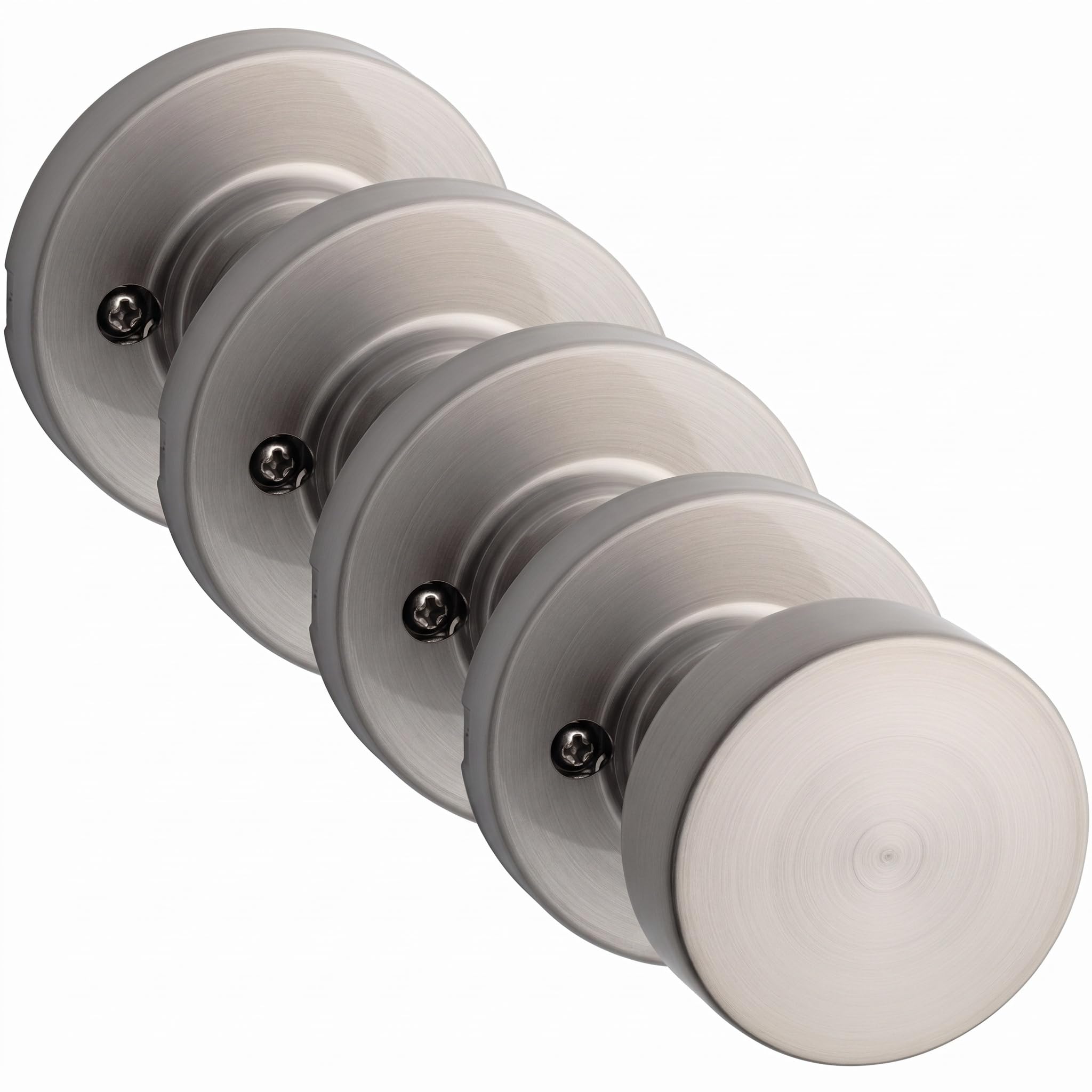 Kwikset Pismo Dummy Door Knob, Single Sided Handle for Closets, French Double Doors, and Pantry, Satin Nickel Non-Turning Interior Push/Pull Door Knob, with Microban Protection, Round Rose (Pack of 4)