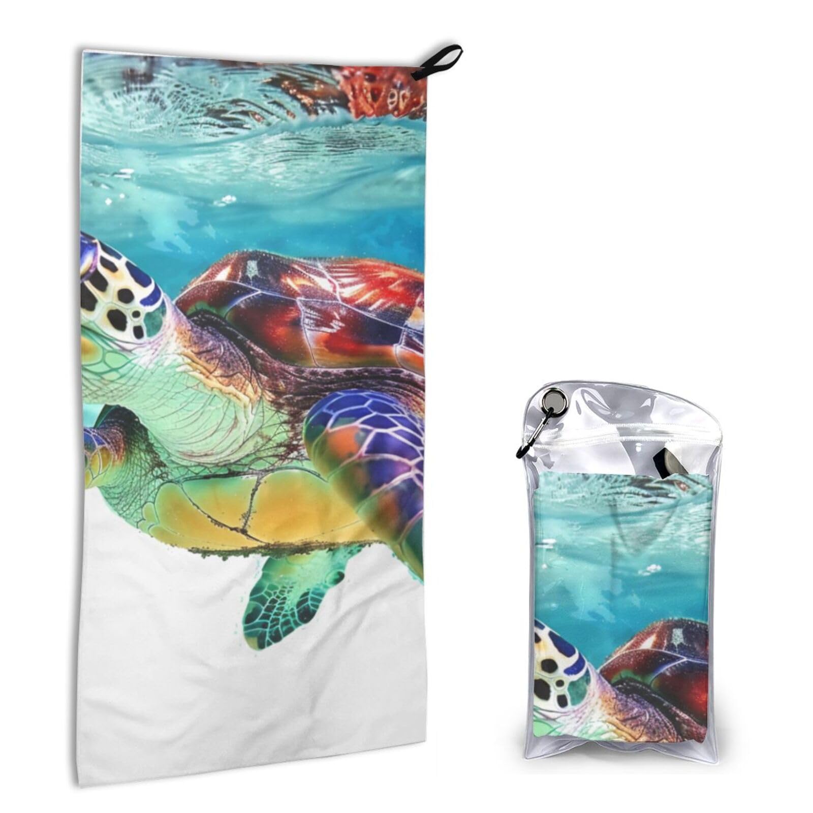 BWWHCCTI Quick Dry Hand Towel With Bag - Sea Turtle Art Printed Super Absorbent Face Cloth Microfiber Travel Sports Towels 40x80cm