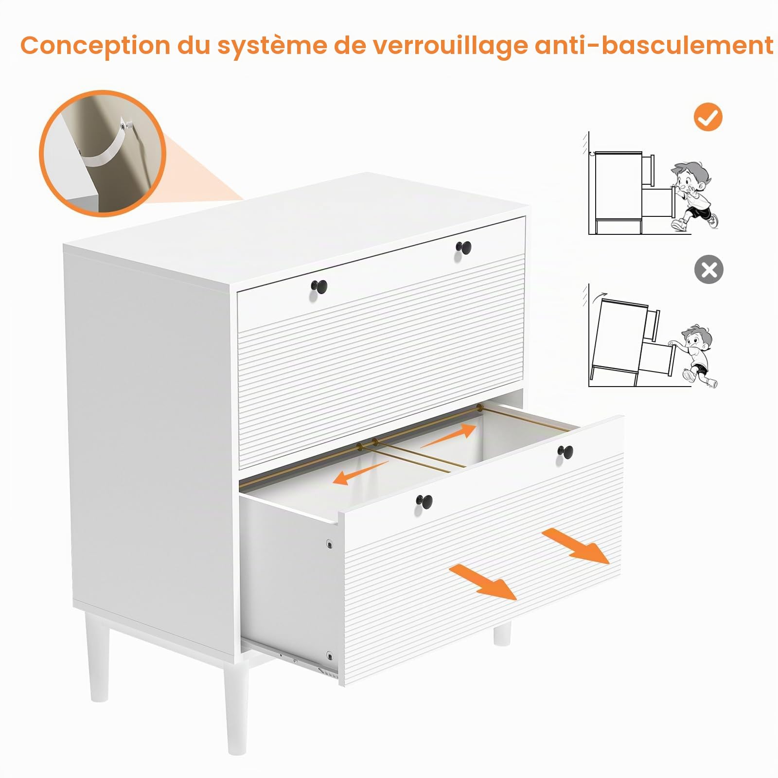 Armoire de Bureau 2 tiroirs 75x40x81 cm Blanche - Classement pour Documents Lettre, Légal, A4, Meuble de Rangement Moderne pour Chambre, entrée, Salon