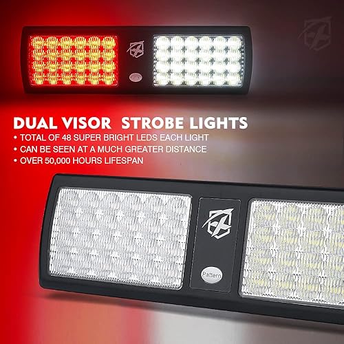 Miniatura 9 de Xprite Luces estroboscópicas de visera 2 en 1, color blanco y ámbar, luces de advertencia de emergencia para parabrisas interior para policía,