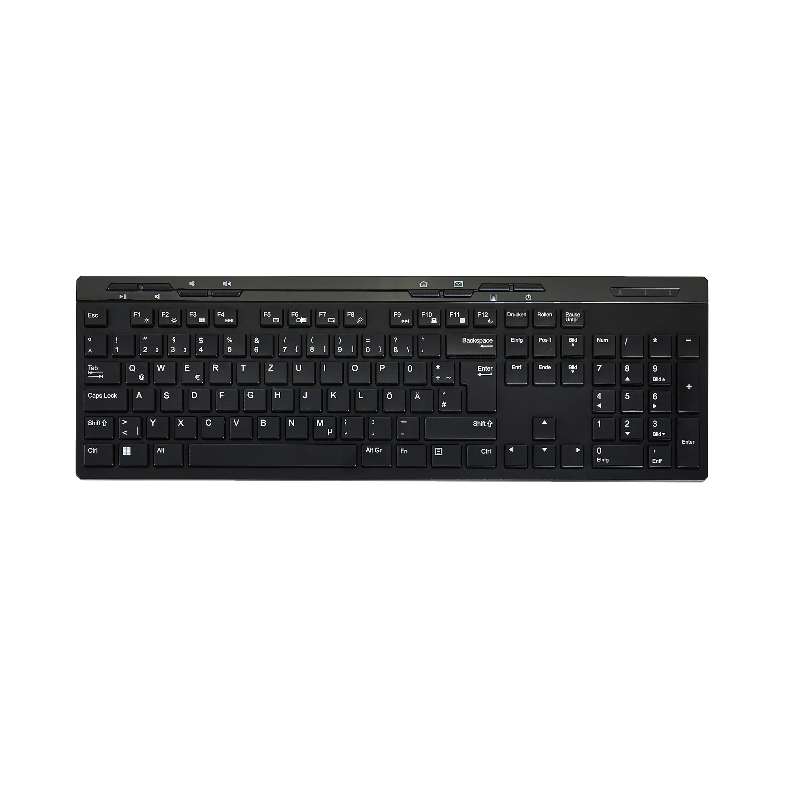 Amazon Basics – zestaw myszy z pełnowymiarową klawiaturą, bezprzewodowe, odbiornik USB 2,4 GHz, układ DE, kolor czarny.