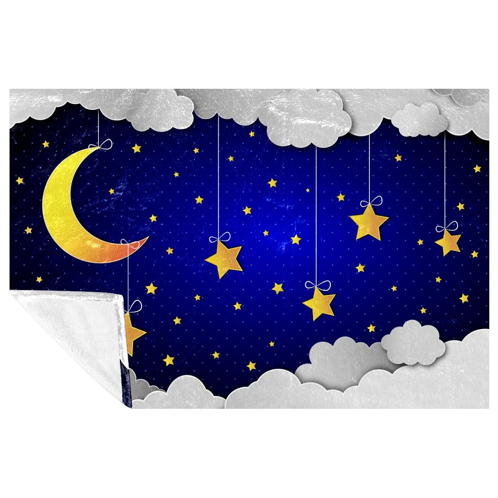 Couverture lune et étoiles dans les nuages douce pour lit et canapé 150x100 cm