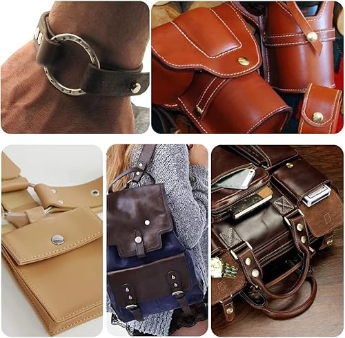 Miniatura 7 de Yizzvb Kit de 320 remaches de cuero, 60 sujetadores de cuero, 2 tamaños de remaches de cuero de doble tapa, martillo de nailon de doble cara, 5