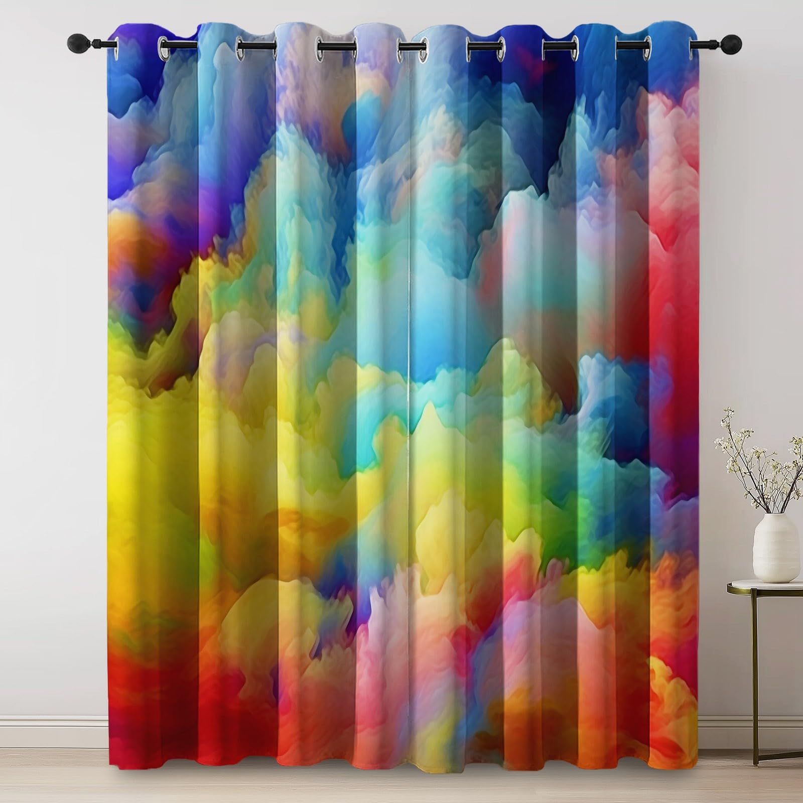 140L X 200H cm (2 Panneaux) Rideau Occultant Thermiques à Oeillets pour Chambre, Coloré Motif Surréalisme Abstrait Nuages Rideaux Salon pour Chambre Enfant Fille Garcon Rideau