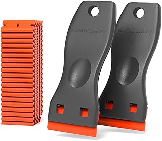 Plastic Razor Blades Scraper Tool - 2 Pack Wall Paint Remover with 100 PCS Blades Kit No Scratch Car Window Glass Wood Sticker Removal Floor Stove Kitchen Vinyl Adhesive Decal Tape Cleaning