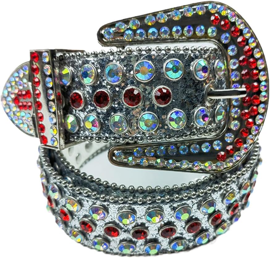 Azedssw Men's Fashion Rhinestone Sequins Wide Pu Belt All-Match Women's Prom Pin Buckle Jeans Belt