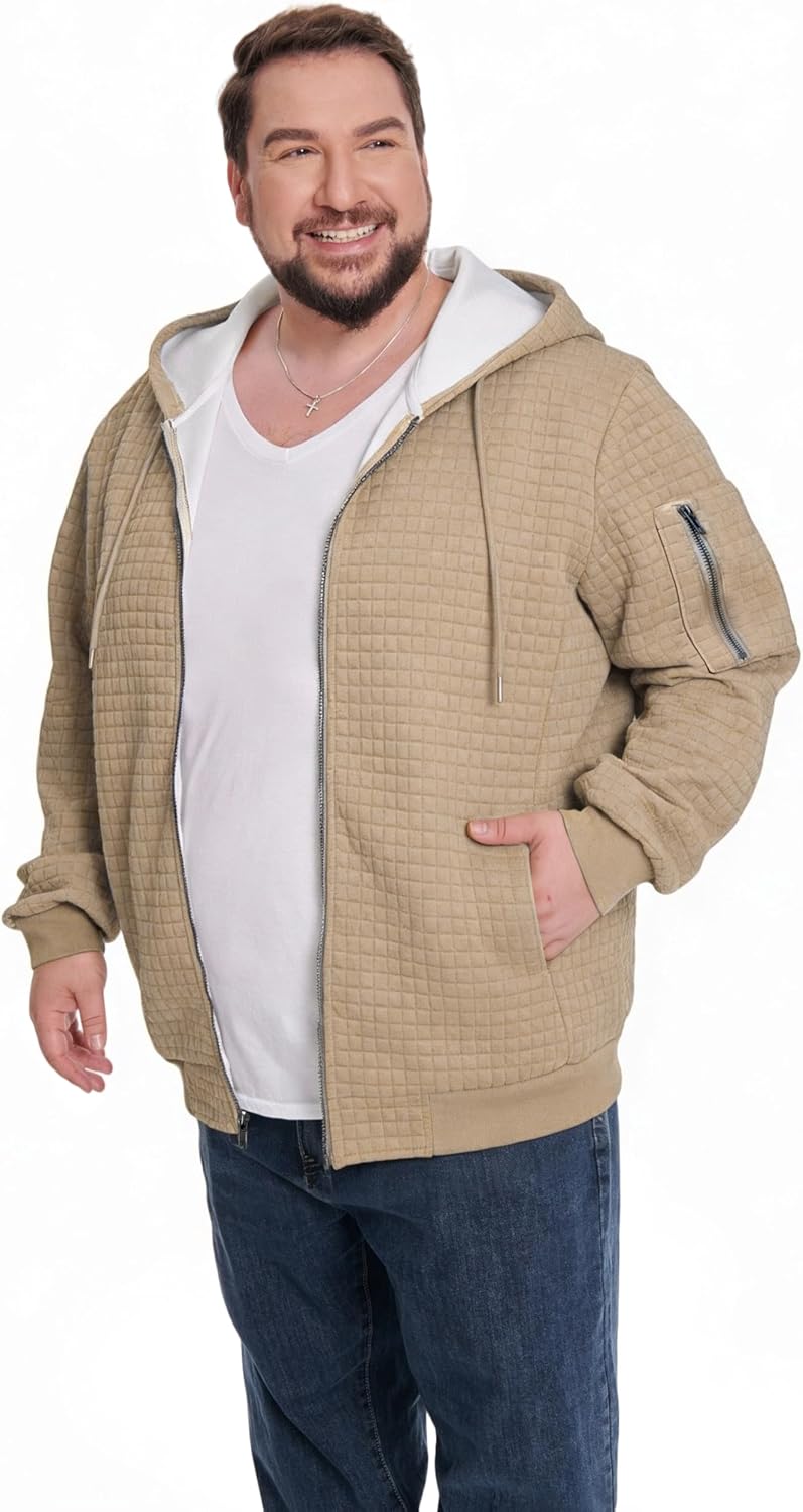 Big and Tall Men's Hooded Sweatshirts Full-Zip Plus Size Drawstring Fashion Hoodie Jacket - Image 3