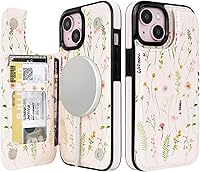 Vista 11 de uCOLOR Funda compatible con iPhone 15 de 6.1 pulgadas con ranura para tarjetero, función atril, doble cierre magnético y bloqueo RFID, funda de 6.1